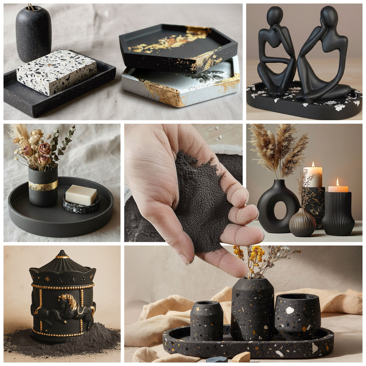 Objetos de decoración modernos de yeso negro Aqua Resin Black