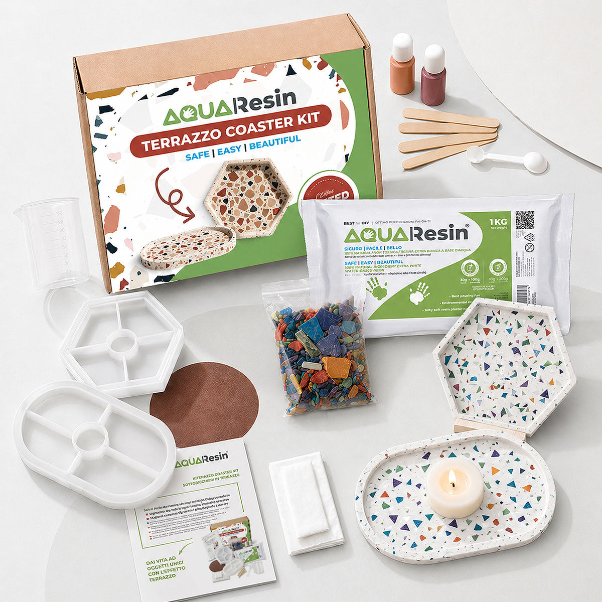 Kit efecto terrazo para posavasos con yeso Aqua Resin
