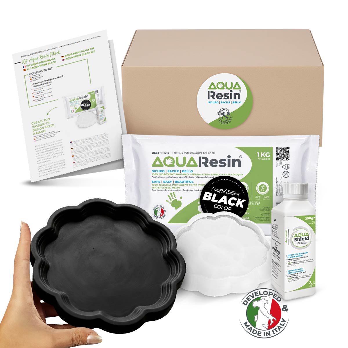 Aqua Resin Black Box: kit con yeso alfa negro y molde de silicona
