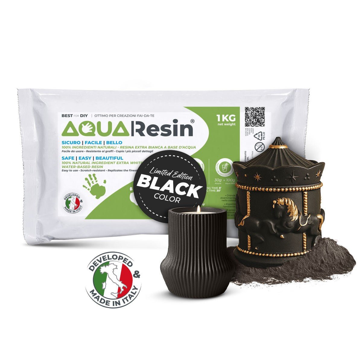 Aqua Resin Black – Yeso alfa pigmentado en negro intenso, natural y no tóxico - Aqua Resin