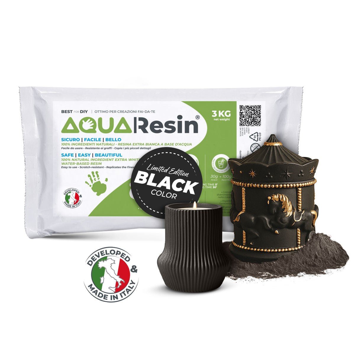 Aqua Resin Black – Yeso alfa pigmentado en negro intenso, natural y no tóxico - Aqua Resin