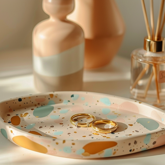 Bandejas y cuencos efecto terrazo de yeso Aqua Resin