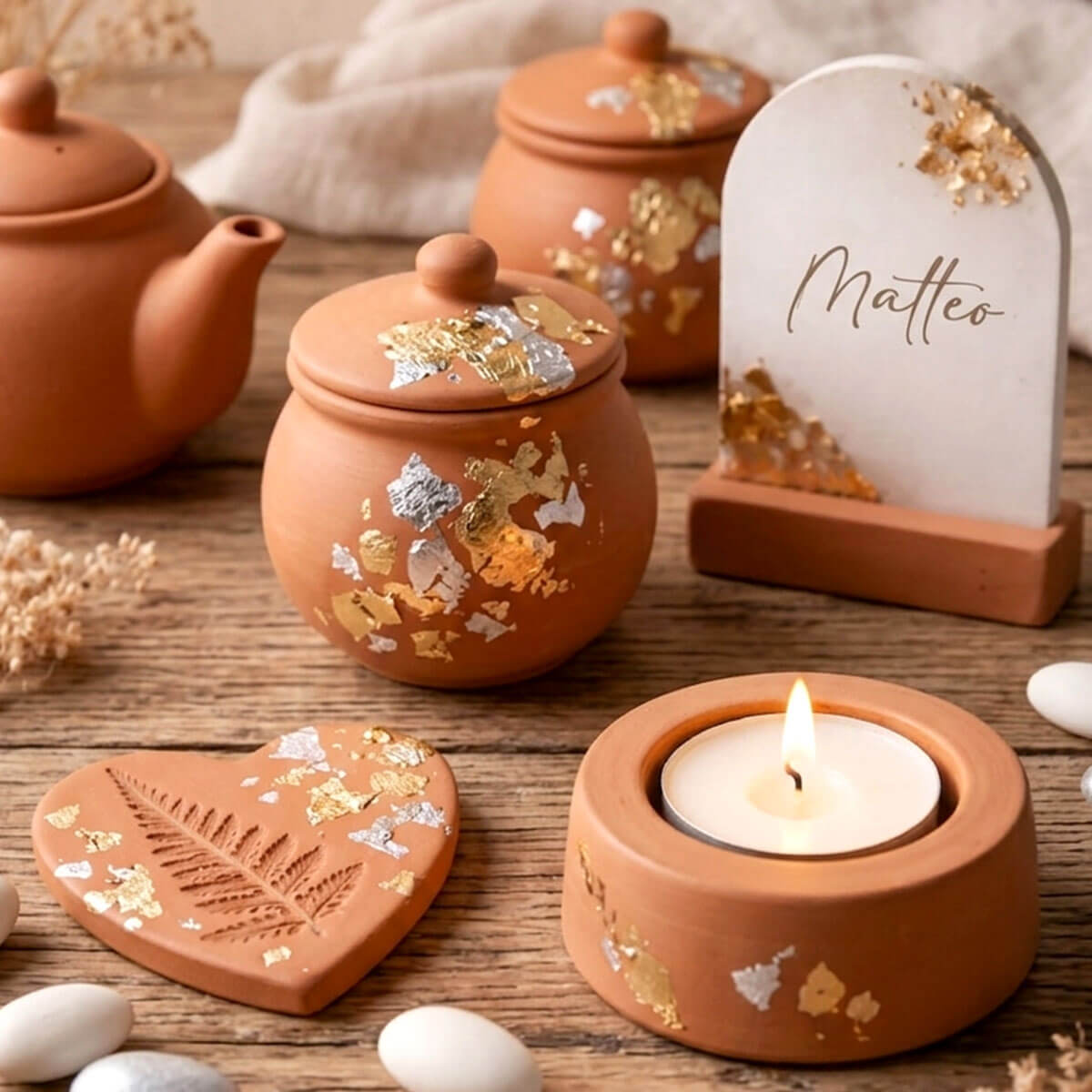 Portavelas para detalles de boda de yeso efecto terracota Aqua Resin