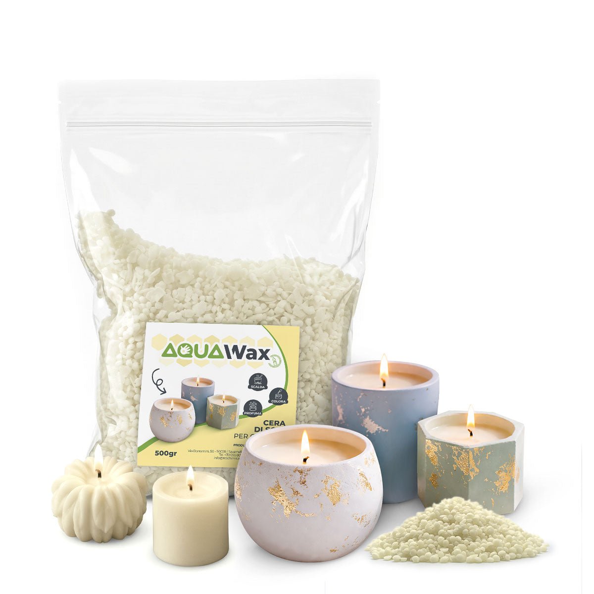 Aqua Wax, cera natural de soja de 500 g para velas decorativas en molde