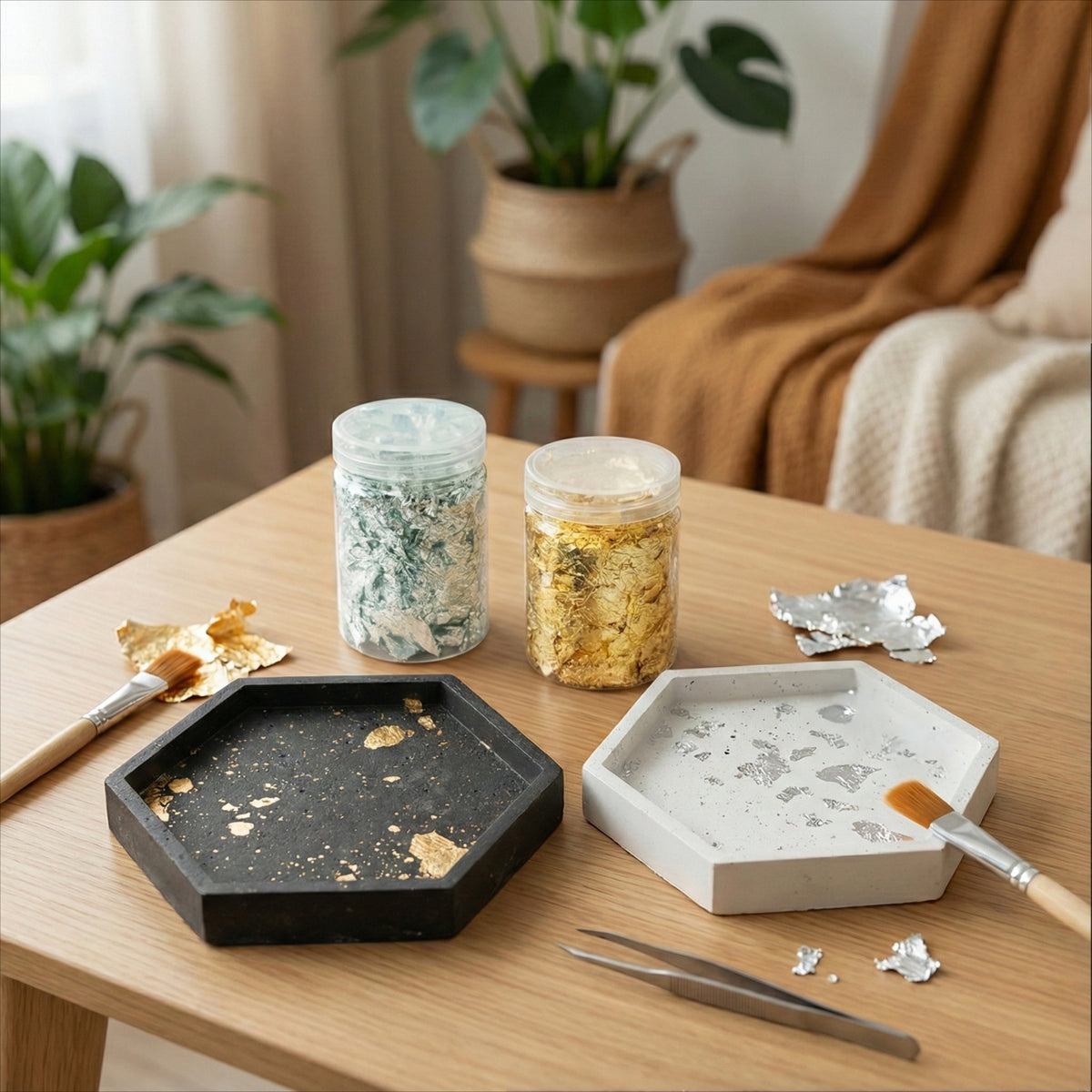 Decoración color oro y plata efecto pan de oro sobre yeso Aqua Resin