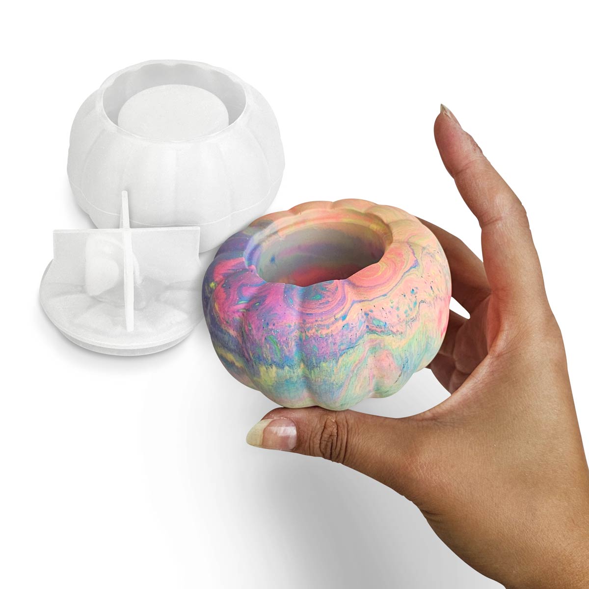 Molde de silicona Calabaza con tapa – Recipiente y vela decorativa de otoño - Aqua Resin