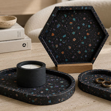 Vaciabolsillos efecto terrazo color Nero Lava de diseño moderno