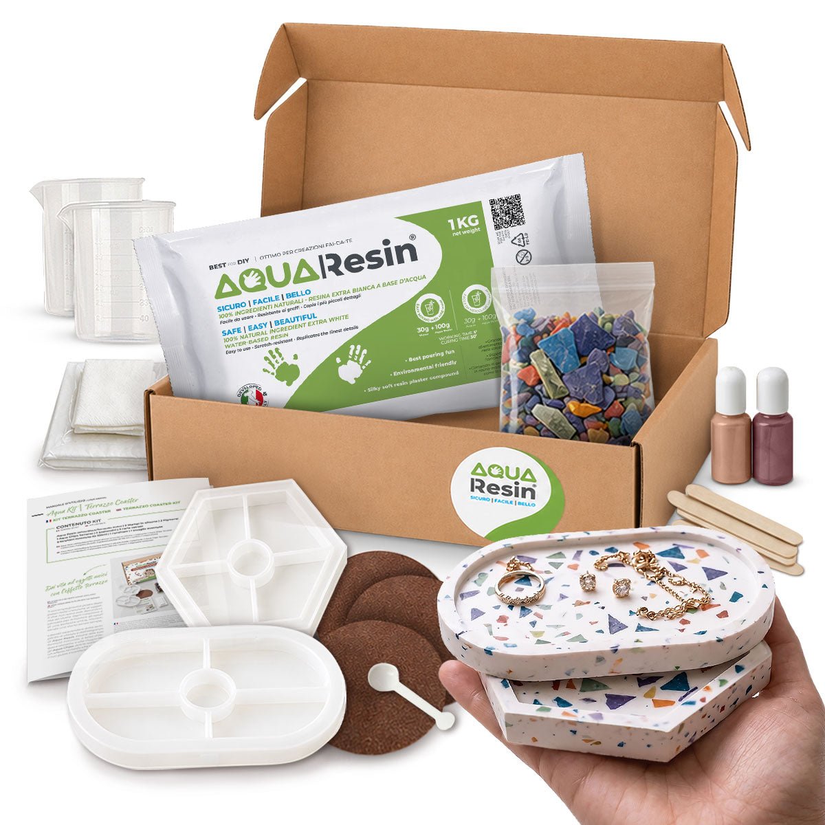 Terrazzo Aqua Kit [White Carrara]: diseño pop y luminoso con chips de colores - Aqua Resin